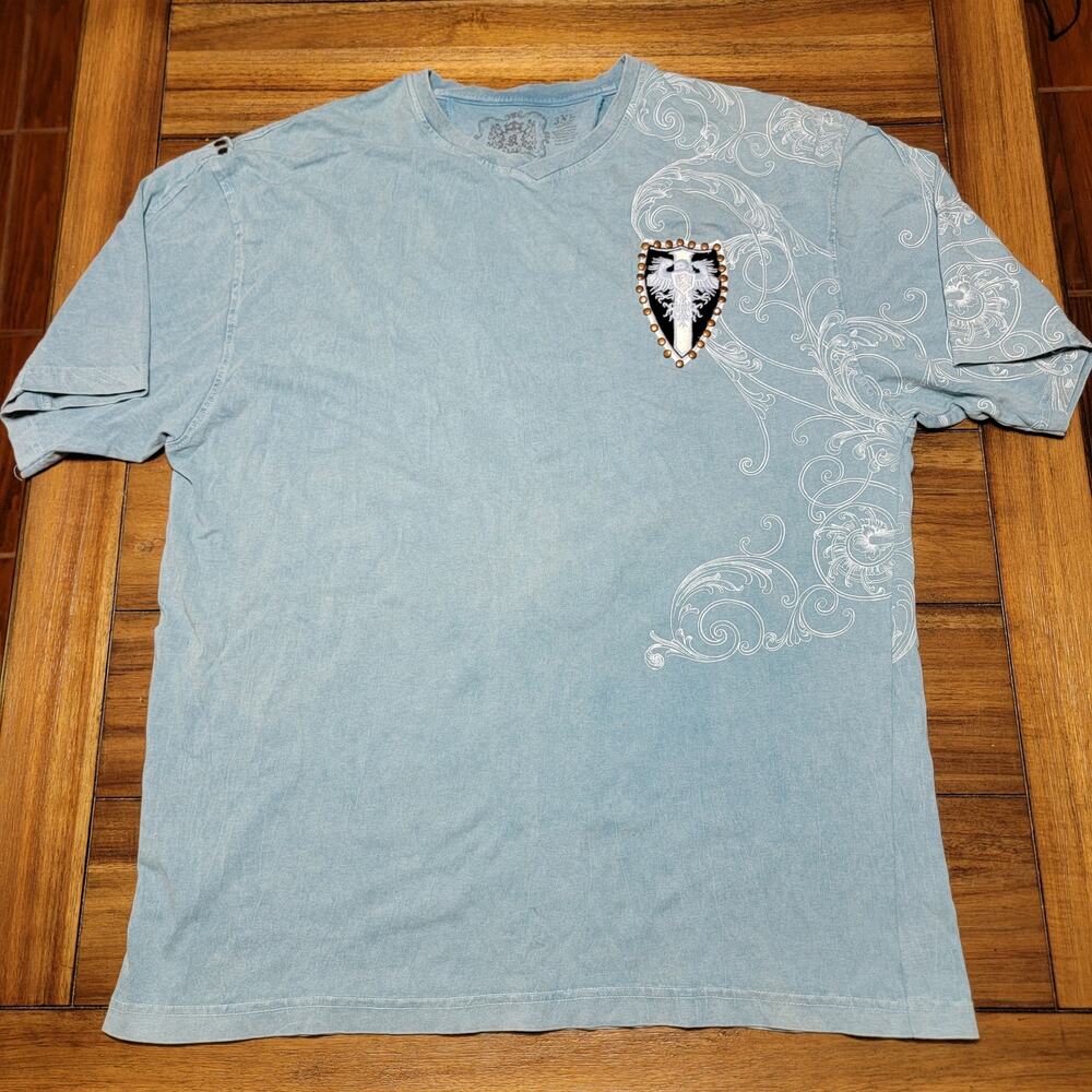 Light Blue Unisex Tee w/ Bling & Gold Crest - Size 3XL*